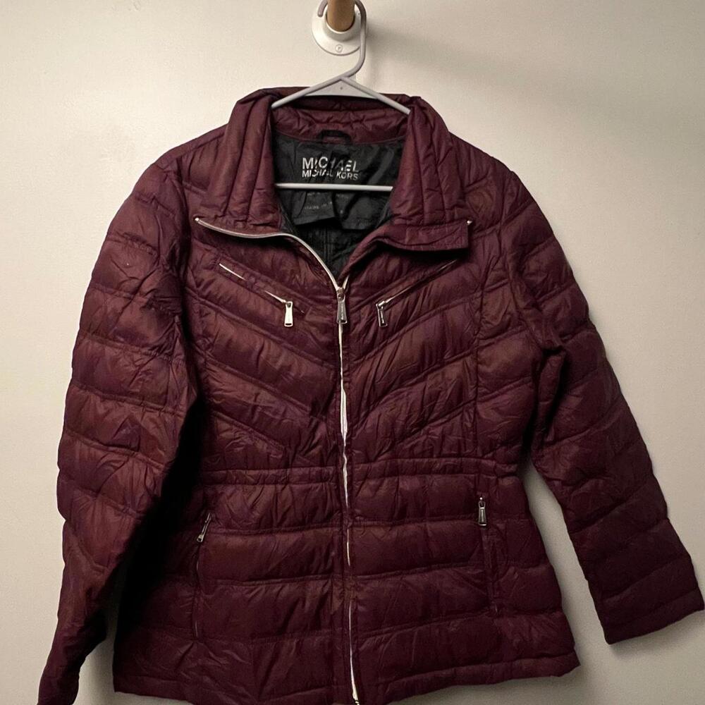 Michael Kors Burgundy Women's Puffer Jacket - Size Large